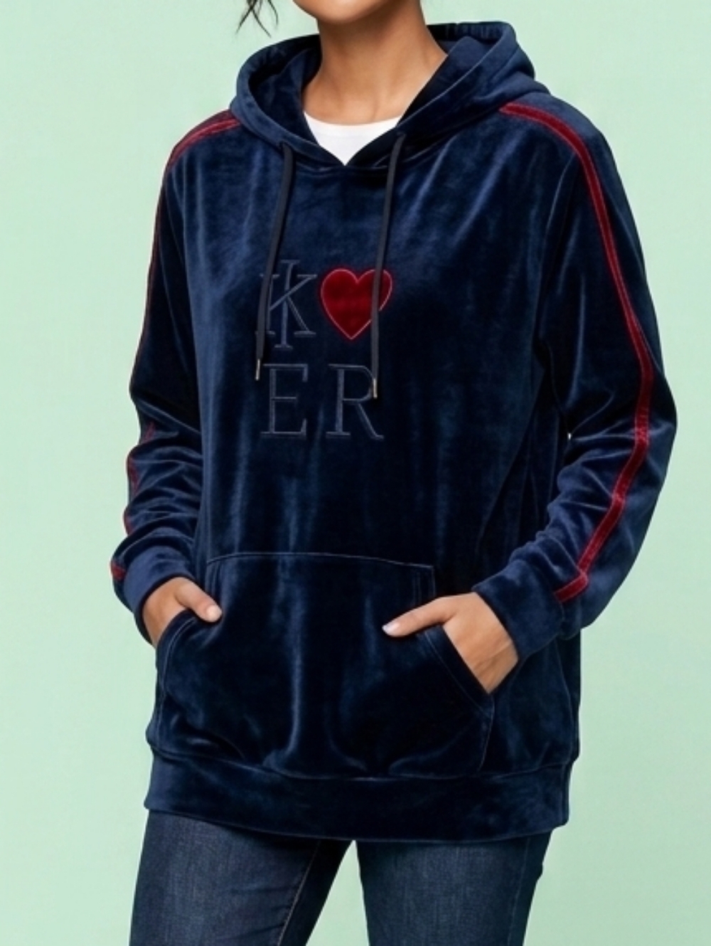 Blue Hoodie Vest with Red velvet Heart Size Xl Nwot.